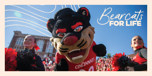 bearcat with cheerleaders with bearcats for life text